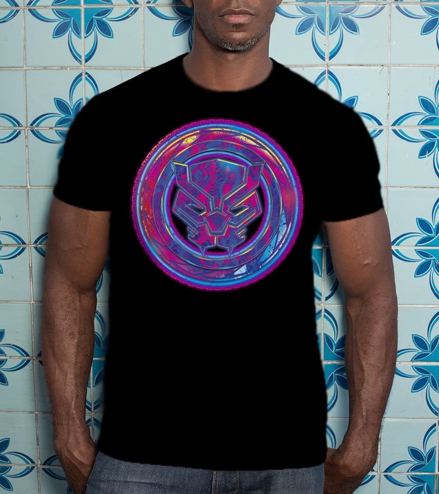 Marvel Black Panther Vibrant Neon Panther Head Emblem T-Shirt