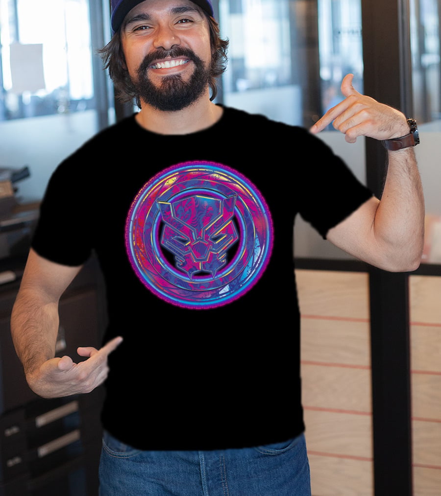 Marvel Black Panther Vibrant Neon Panther Head Emblem T-Shirt