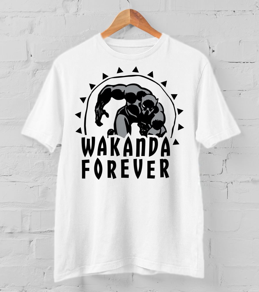 Marvel Black Panther Wakanda Forever Sun Triangles Hero Pose T-Shirt