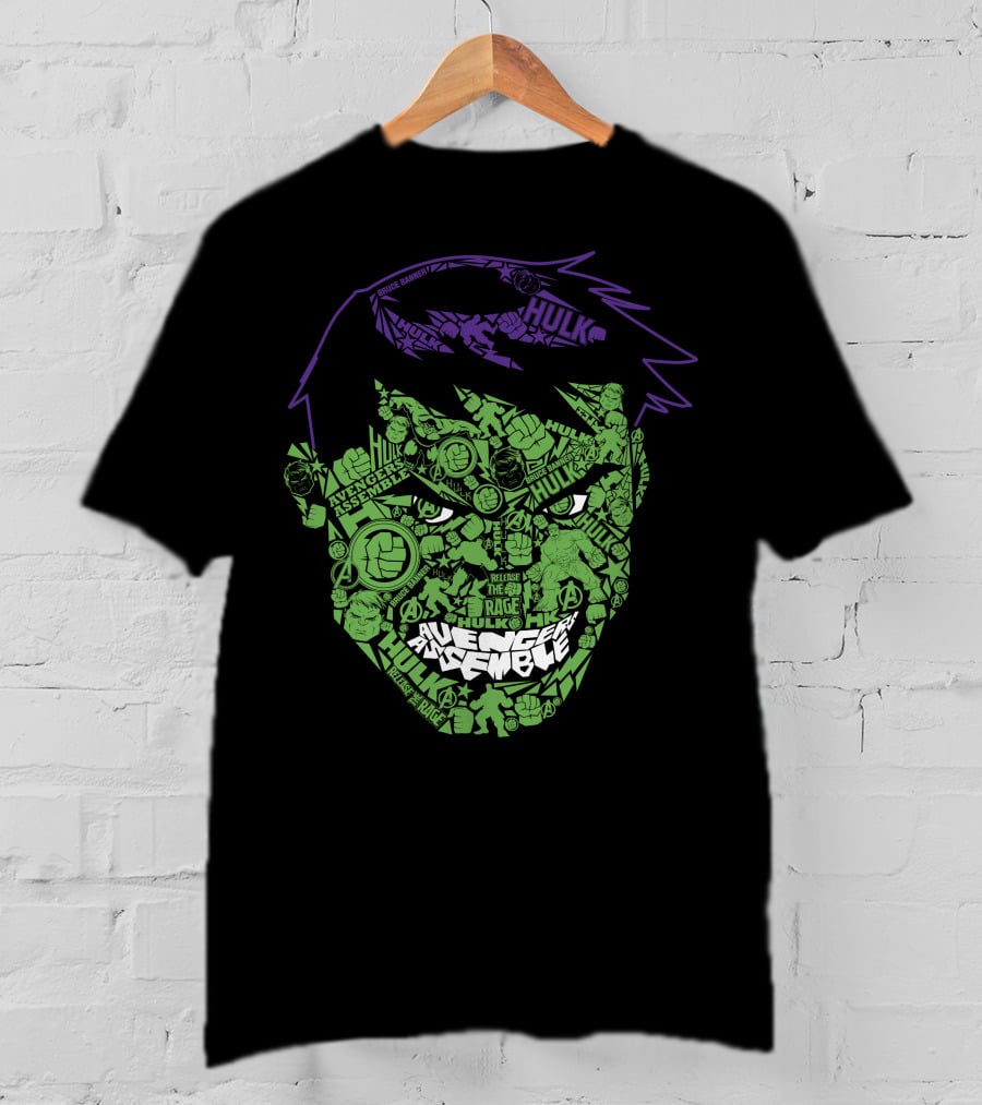 Avengers Assemble Hulk Rage Face With Smash Symbol And Purple Hair Elements T-Shirt
