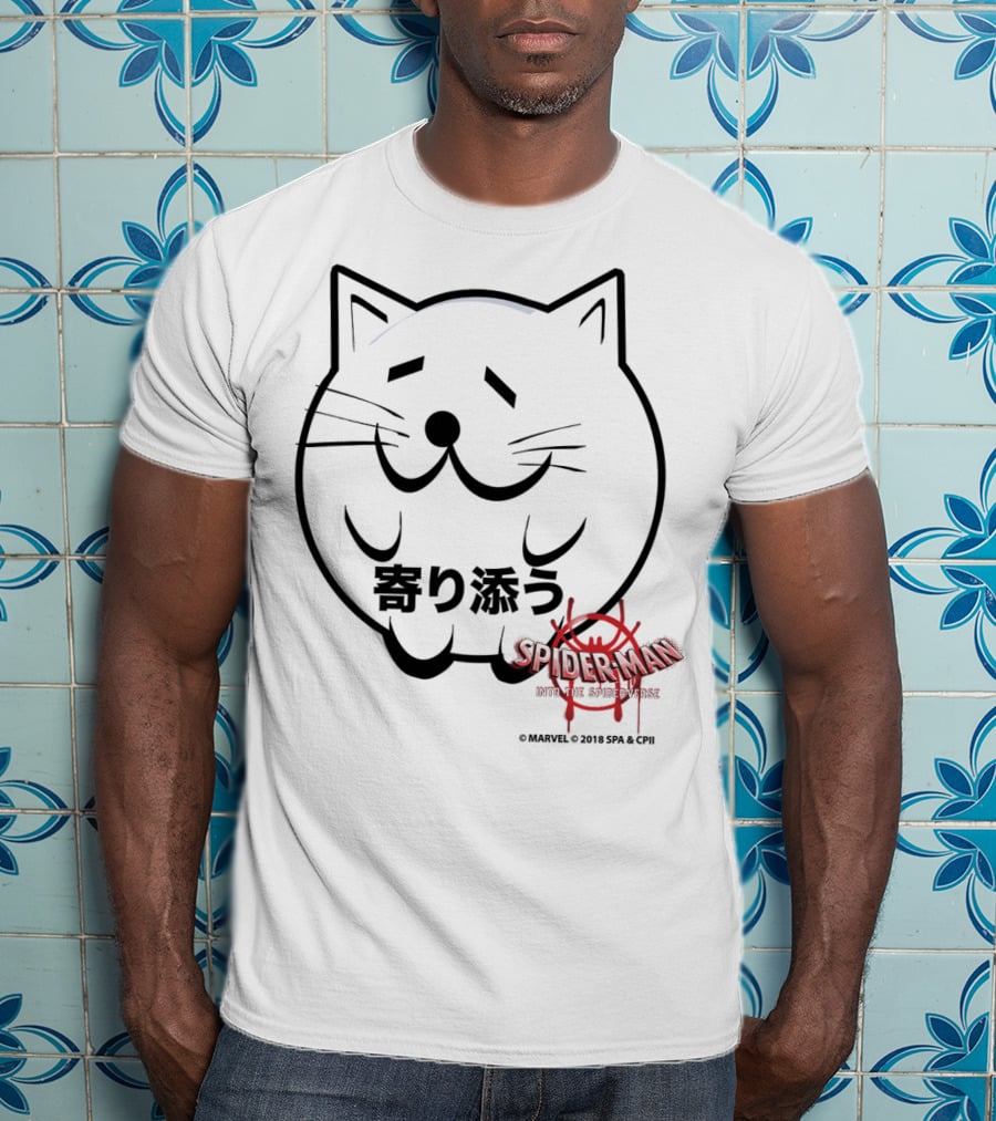 Marvel Spider-Man Into The Spiderverse Cat Sticker Japanese Text T-Shirt