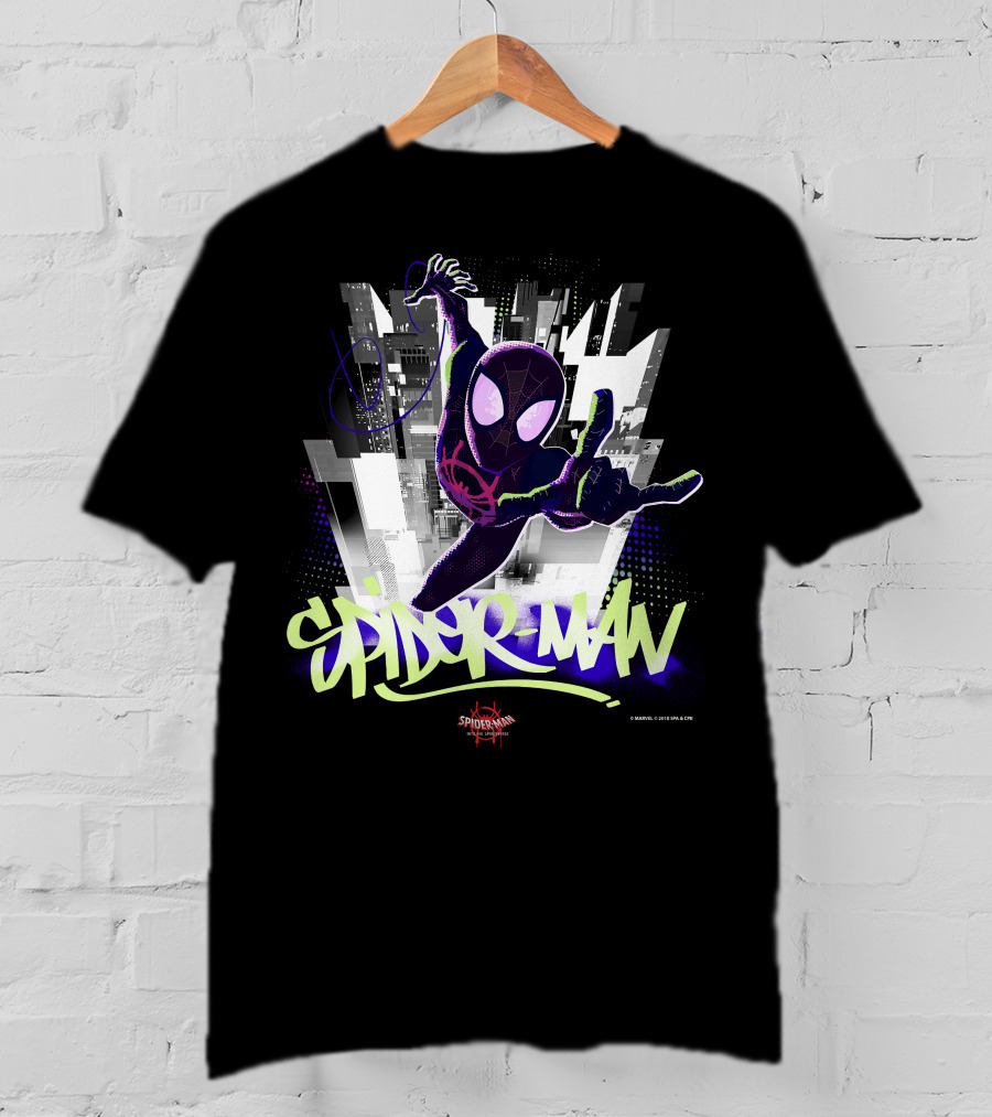 Spider-Man Spiderverse Graffiti City Marvel Iconic Swing Pose T-Shirt