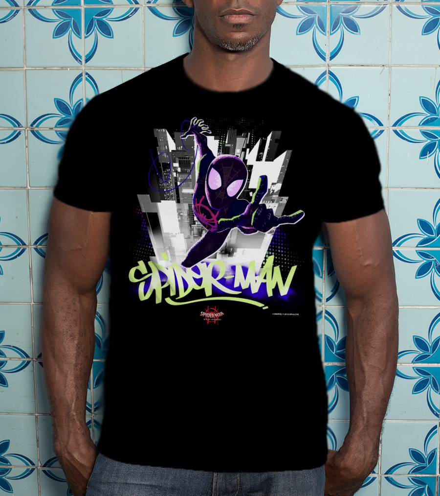 Spider-Man Spiderverse Graffiti City Marvel Iconic Swing Pose T-Shirt