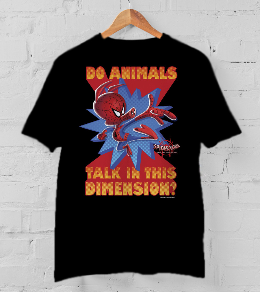 Marvel Spider-Man Into The Spiderverse Do Animals Talk In This Dimension? T-Shirt