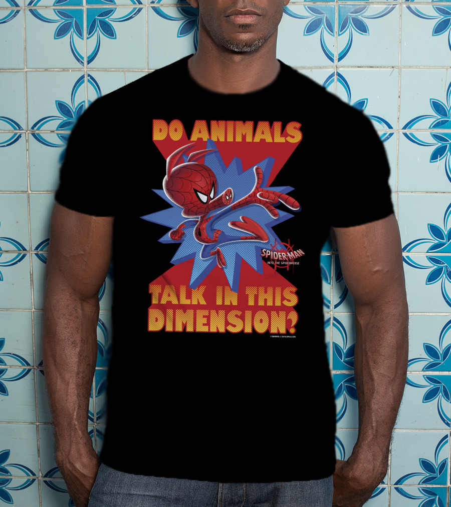 Marvel Spider-Man Into The Spiderverse Do Animals Talk In This Dimension? T-Shirt