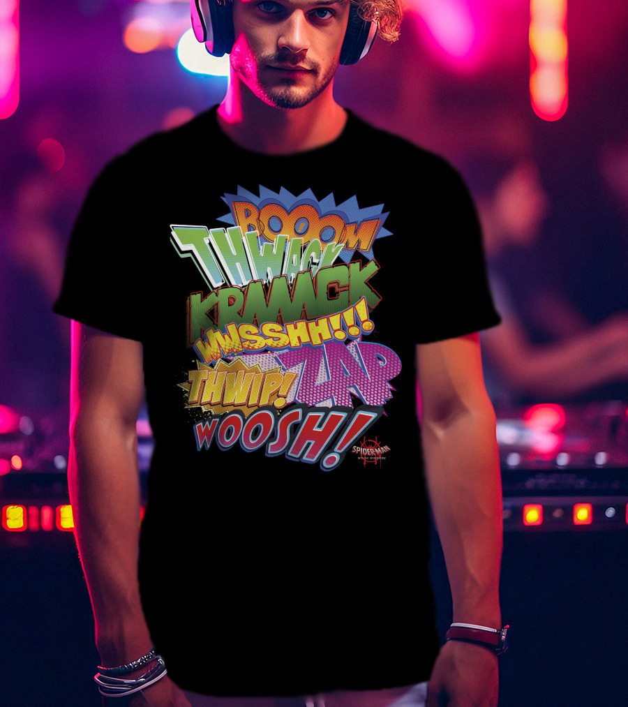 BOOOM THWACK KRRACK WHSSHH THWIP ZAP WOOSH Marvel Spider-Man Spiderverse T-Shirt