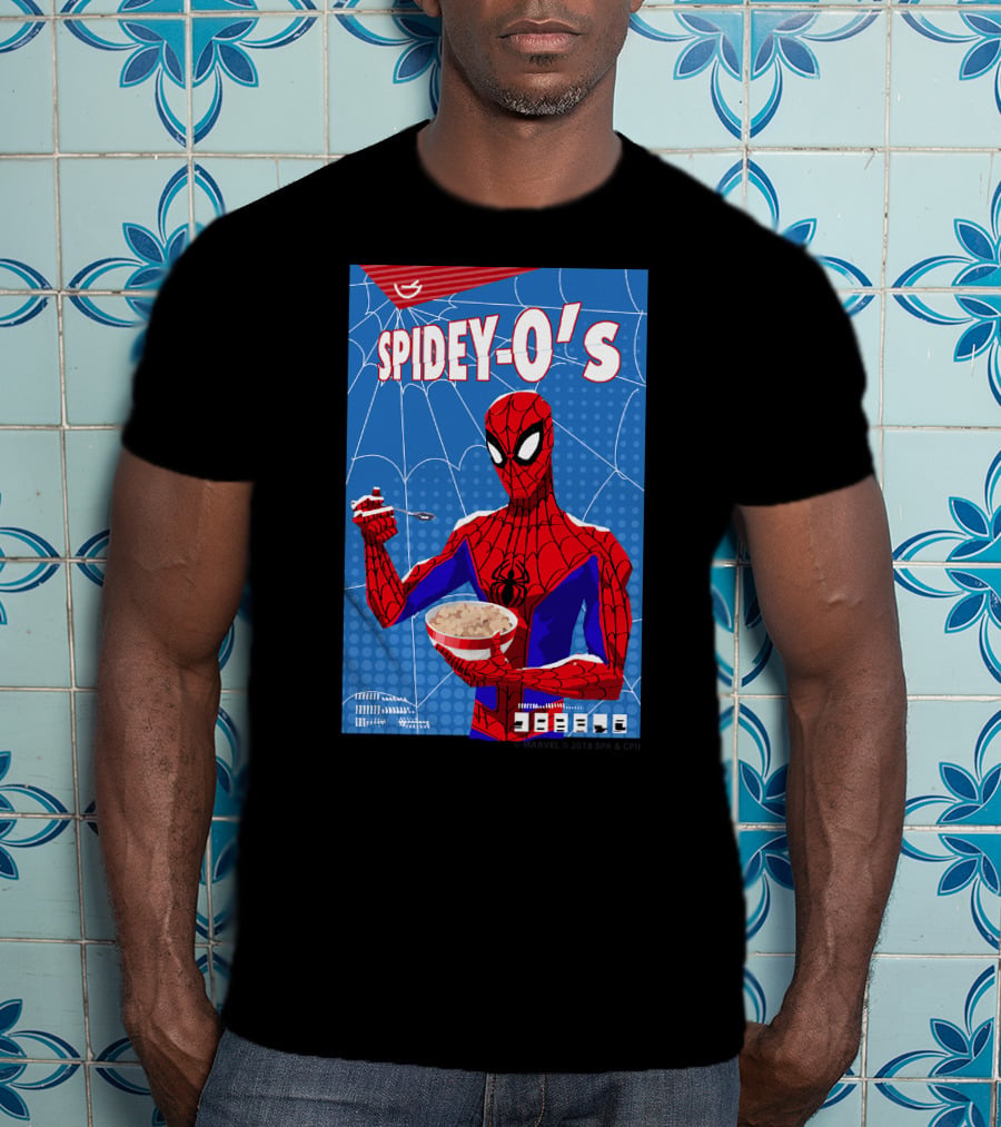 Marvel Spider-Man Spiderverse Spidey-Os Cereal Box Breakfast Comics T-Shirt
