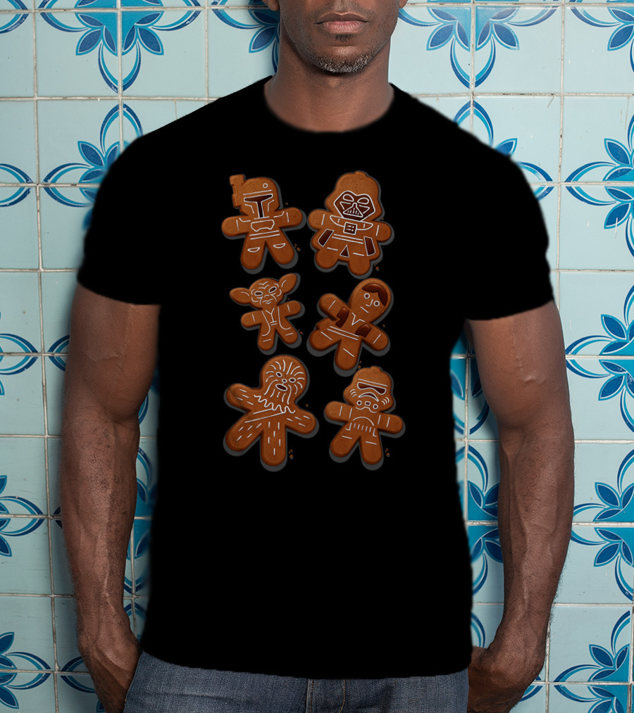 Star Wars Christmas Gingerbread Characters Featuring Iconic Figures In Cookie Form T-Shirt