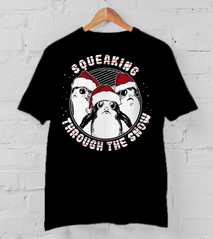 Squeaking Through The Snow Star Wars Porg Santa Hat T-Shirt