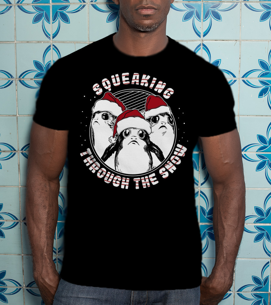 Squeaking Through The Snow Star Wars Porg Santa Hat T-Shirt