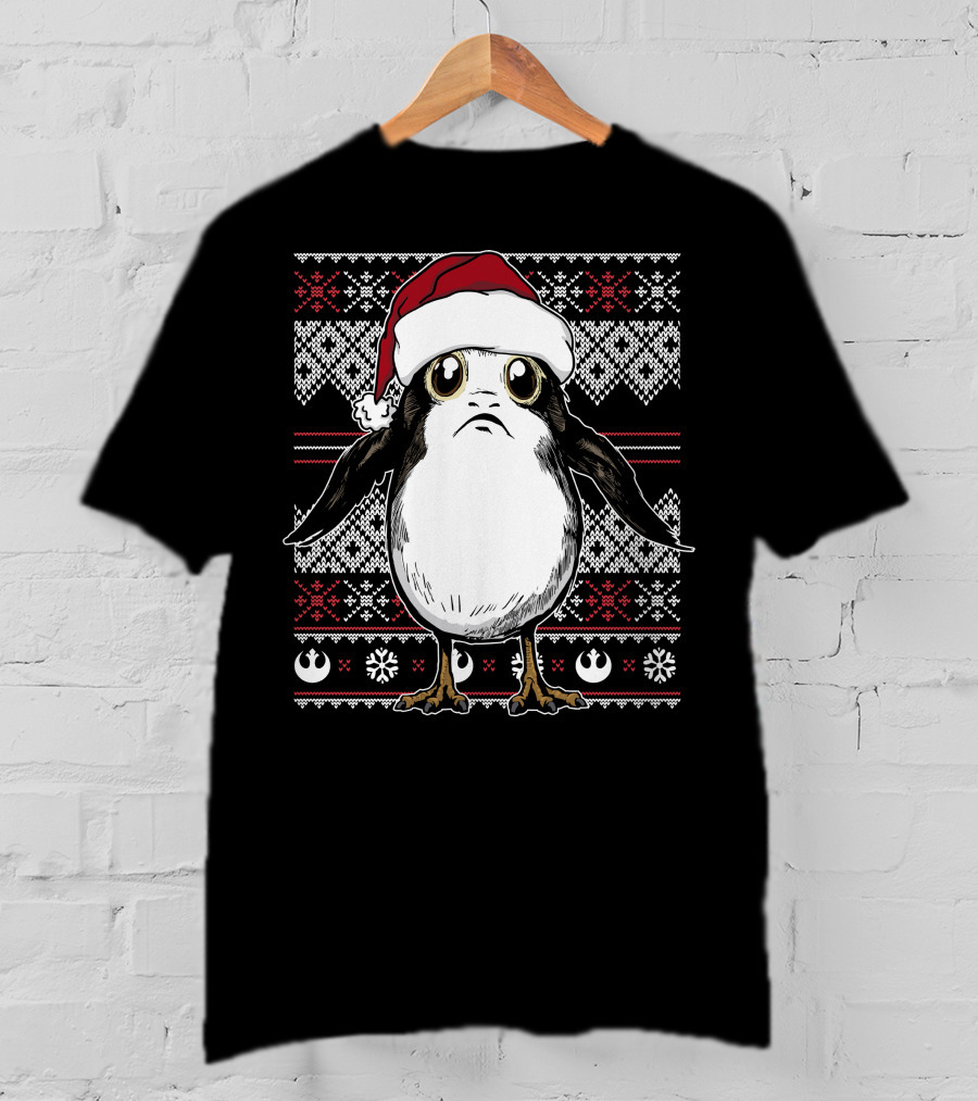 Star Wars Porg Christmas Santa Hat Ugly T-Shirt
