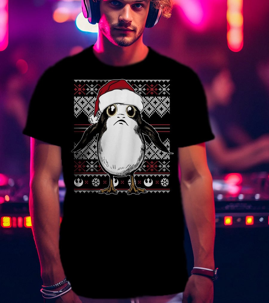 Star Wars Porg Christmas Santa Hat Ugly T-Shirt