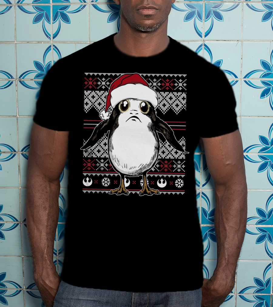 Star Wars Porg Christmas Santa Hat Ugly T-Shirt