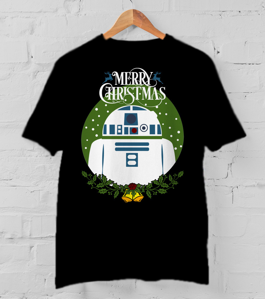Star Wars R2-D2 Merry Christmas Wreath With Bells And Holly T-Shirt