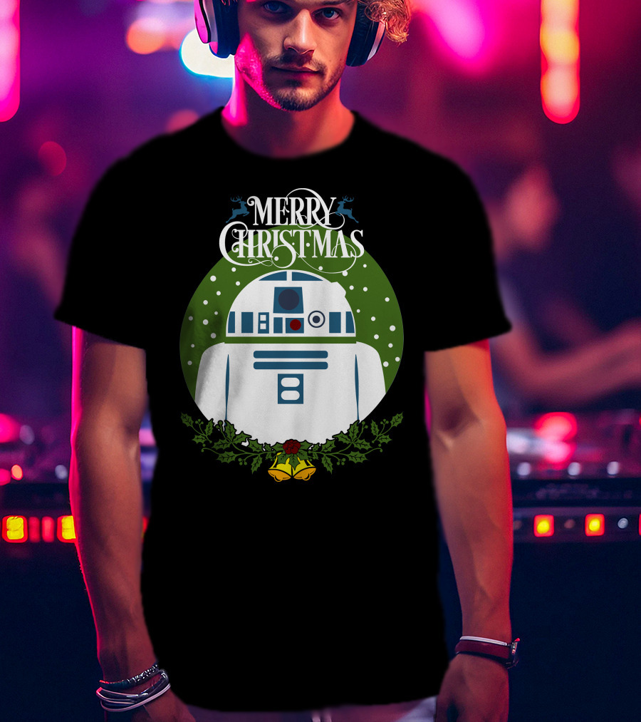 Star Wars R2-D2 Merry Christmas Wreath With Bells And Holly T-Shirt