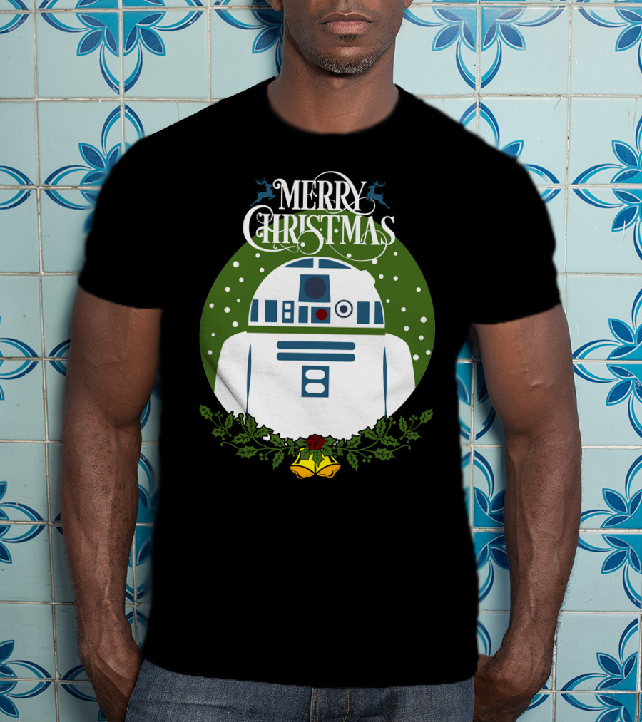 Star Wars R2-D2 Merry Christmas Wreath With Bells And Holly T-Shirt