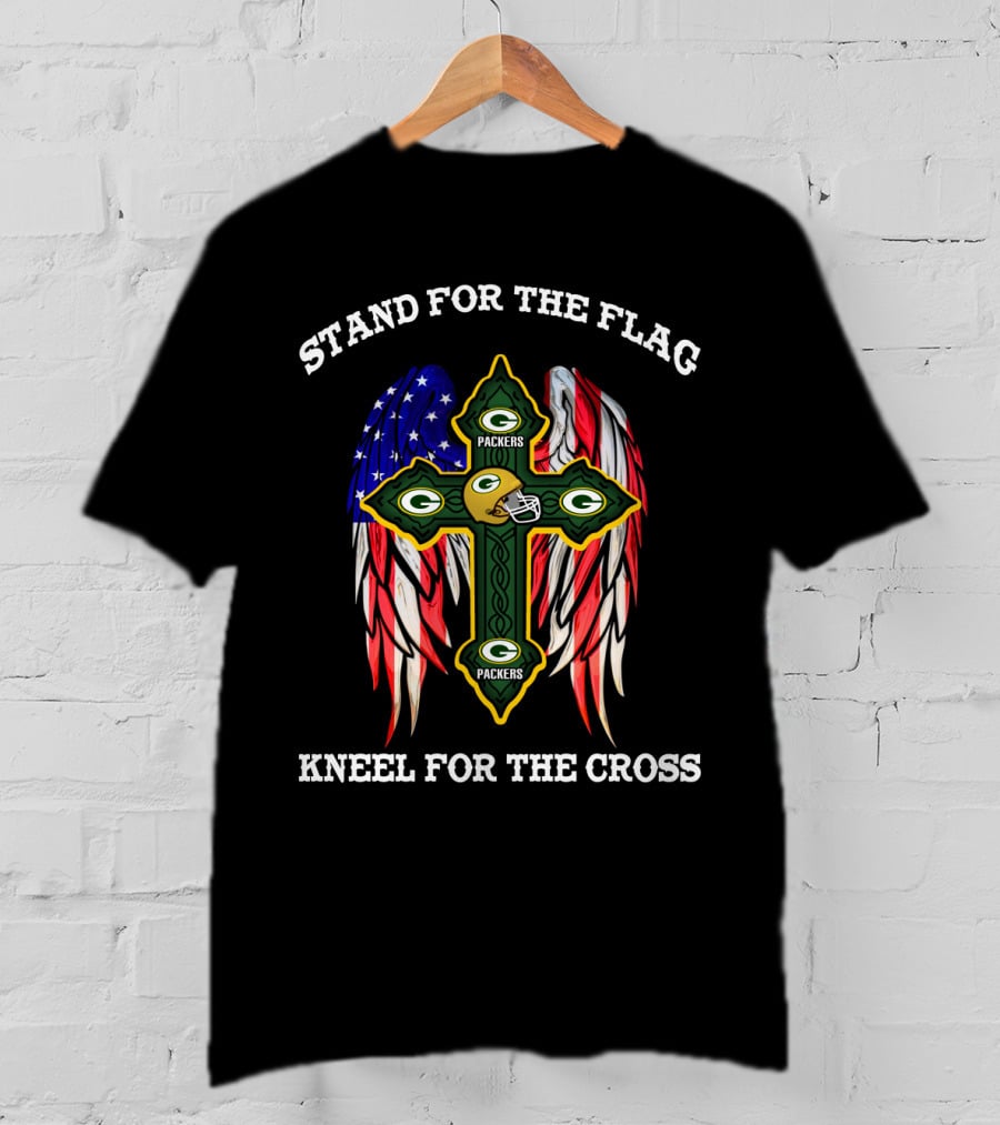 Packers Cross With American Flag Wings Stand For The Flag Kneel For The Cross T-Shirt