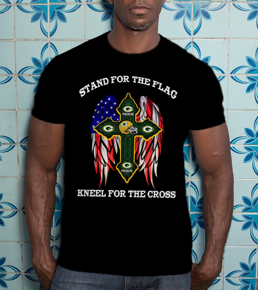 Packers Cross With American Flag Wings Stand For The Flag Kneel For The Cross T-Shirt