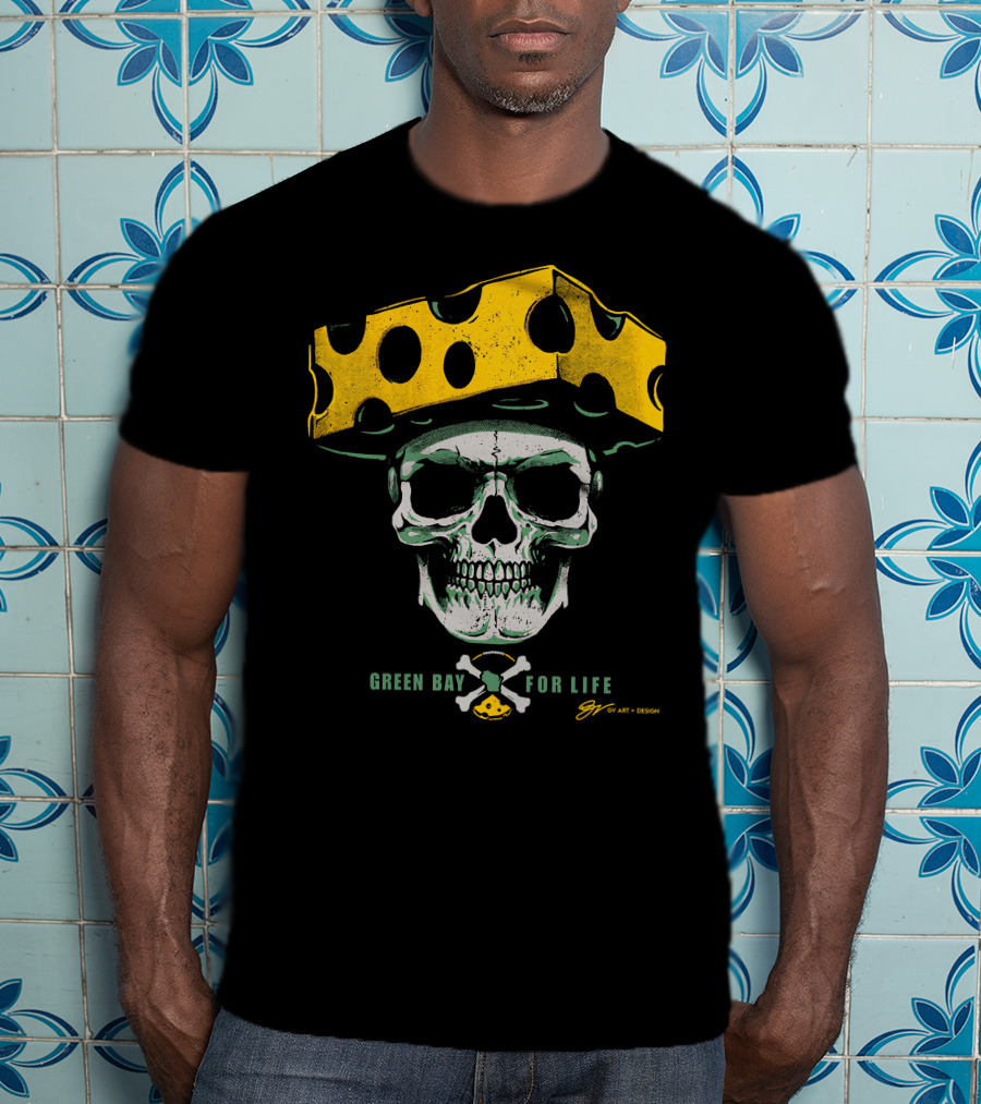 Green Bay For Life Skull Cheesehead T-Shirt