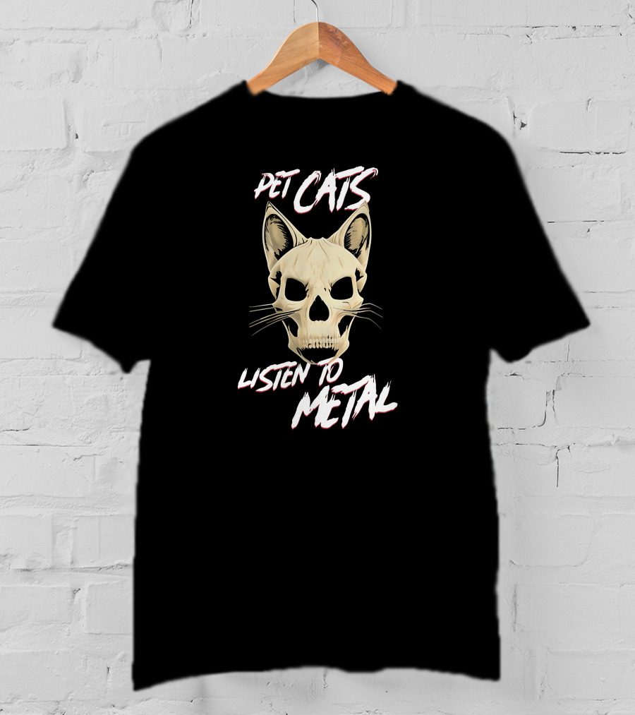 Pet Cats Listen To Metal Skull Headcat T-Shirt