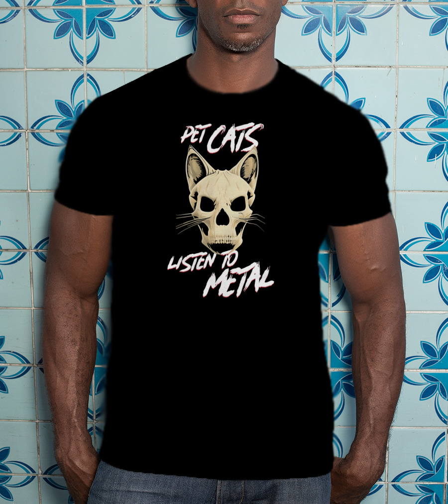 Pet Cats Listen To Metal Skull Headcat T-Shirt
