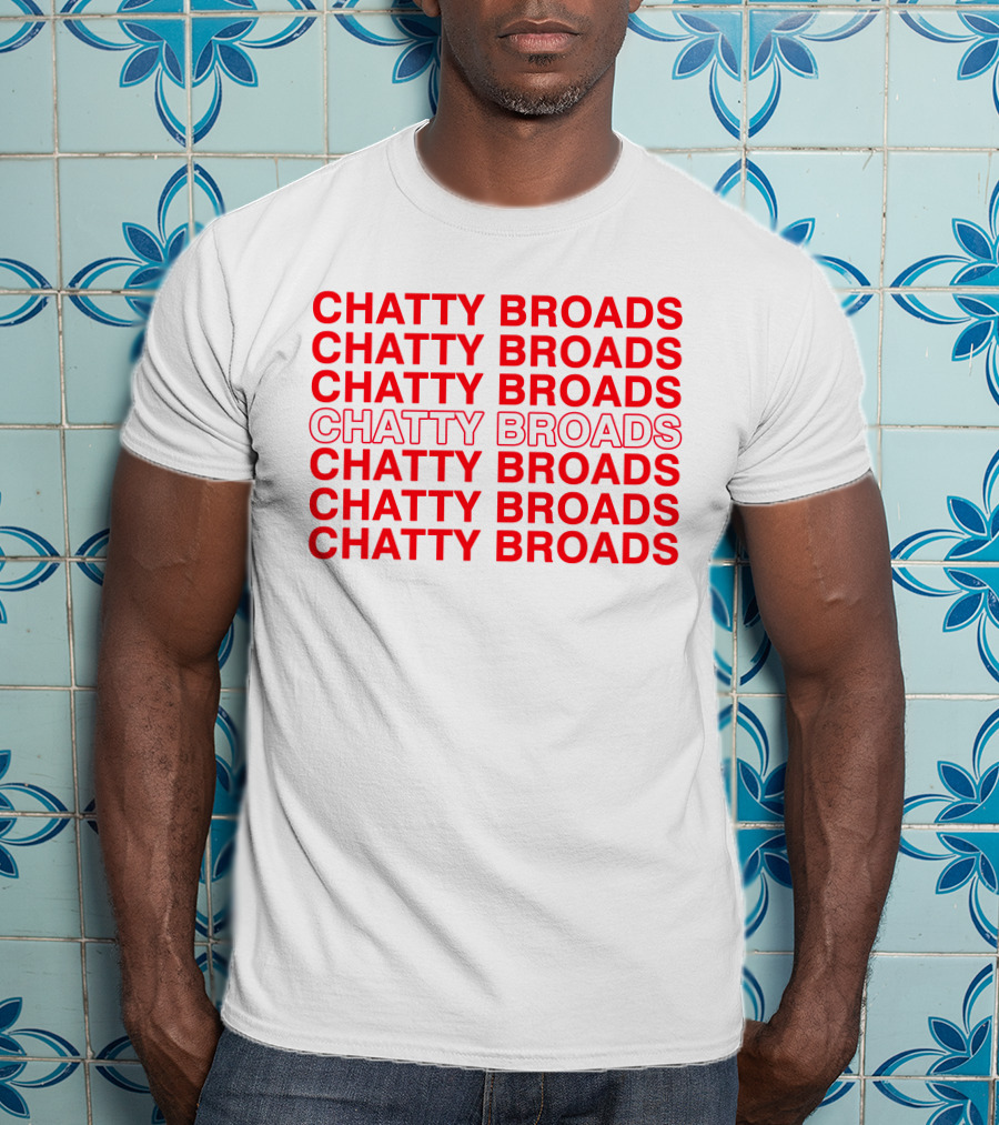 Chatty Broads Podcast Merch Red Repeating Text T-Shirt