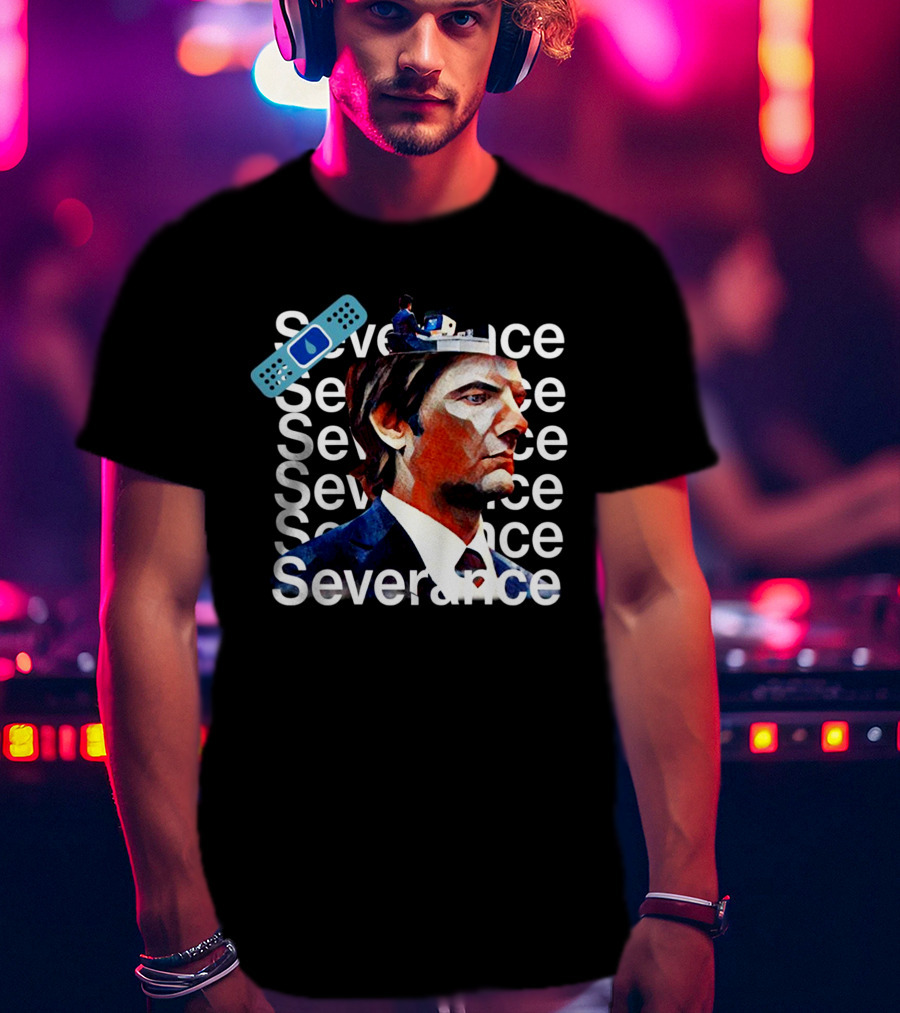 Severance Repeated Text With Bandage And Office Worker Scene T-Shirt