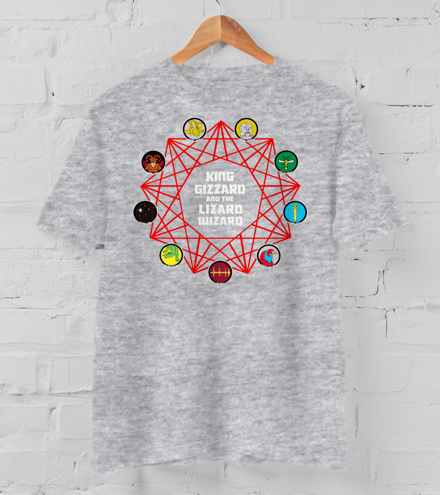 King Gizzard And The Lizard Wizard Merch With Iconic Symbols And Red Geometric Web T-Shirt