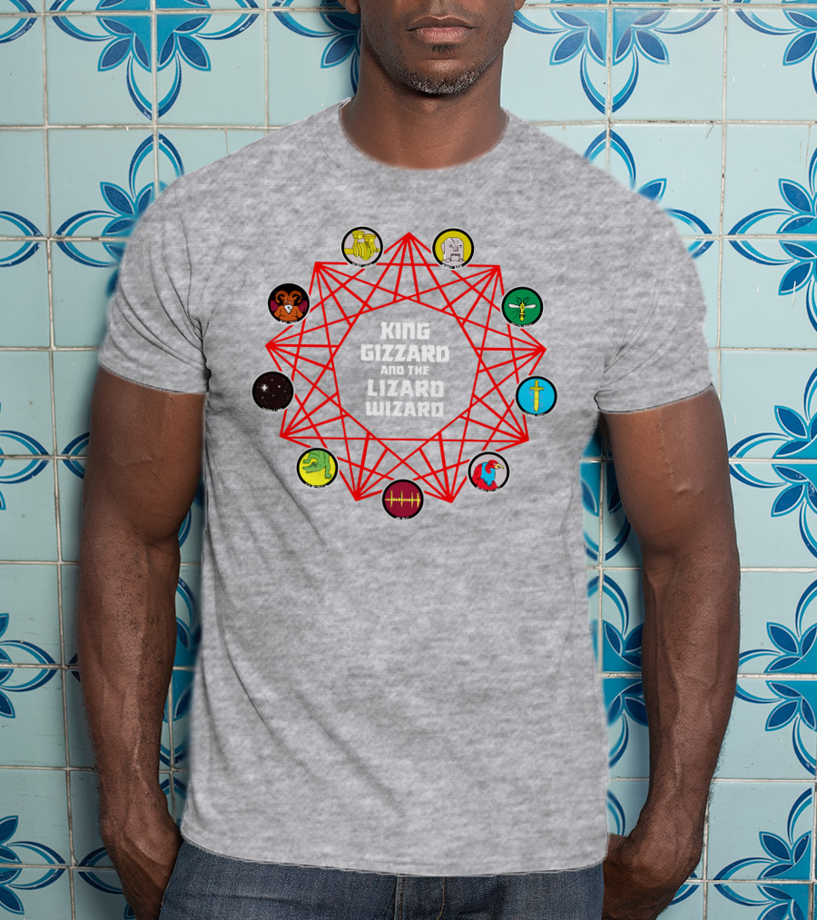 King Gizzard And The Lizard Wizard Merch With Iconic Symbols And Red Geometric Web T-Shirt