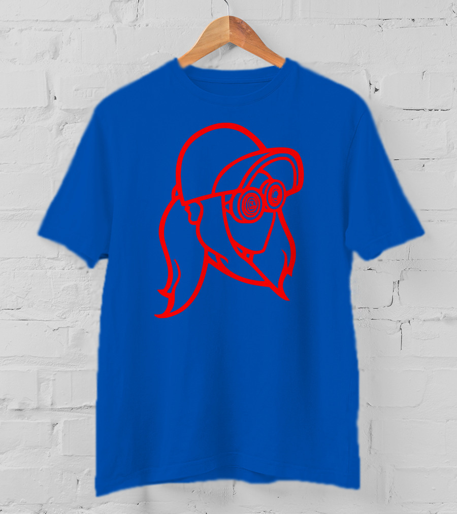 Rezz Cloaked Hockey Jersey Iconic Line Art Design Red On Blue T-Shirt