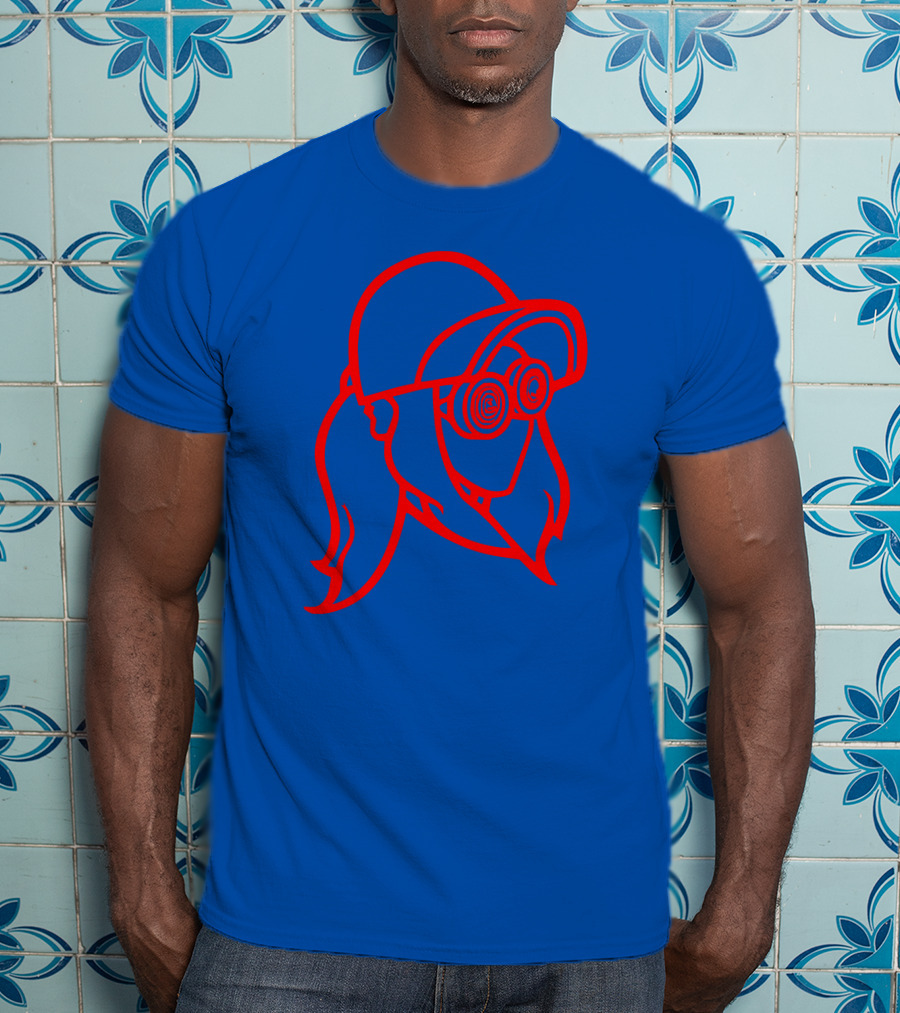 Rezz Cloaked Hockey Jersey Iconic Line Art Design Red On Blue T-Shirt