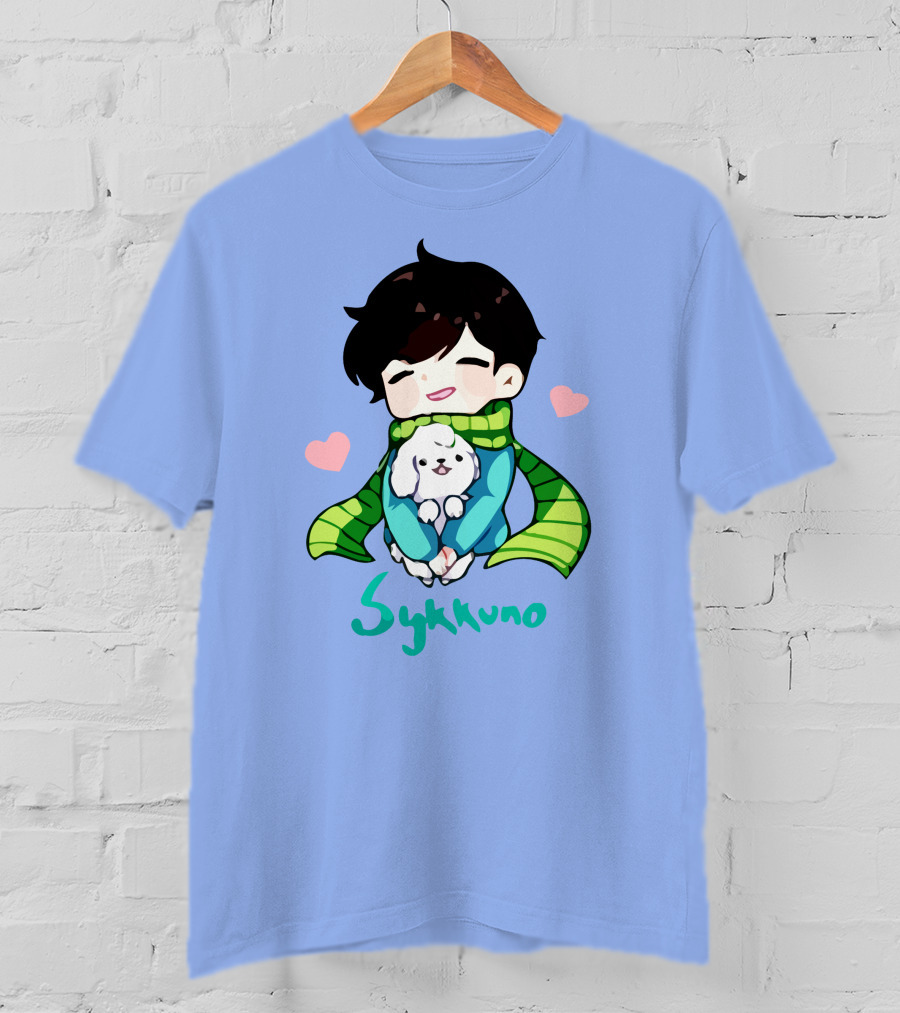Sykkuno Cute Chibi Character With Puppy And Green Scarf T-Shirt