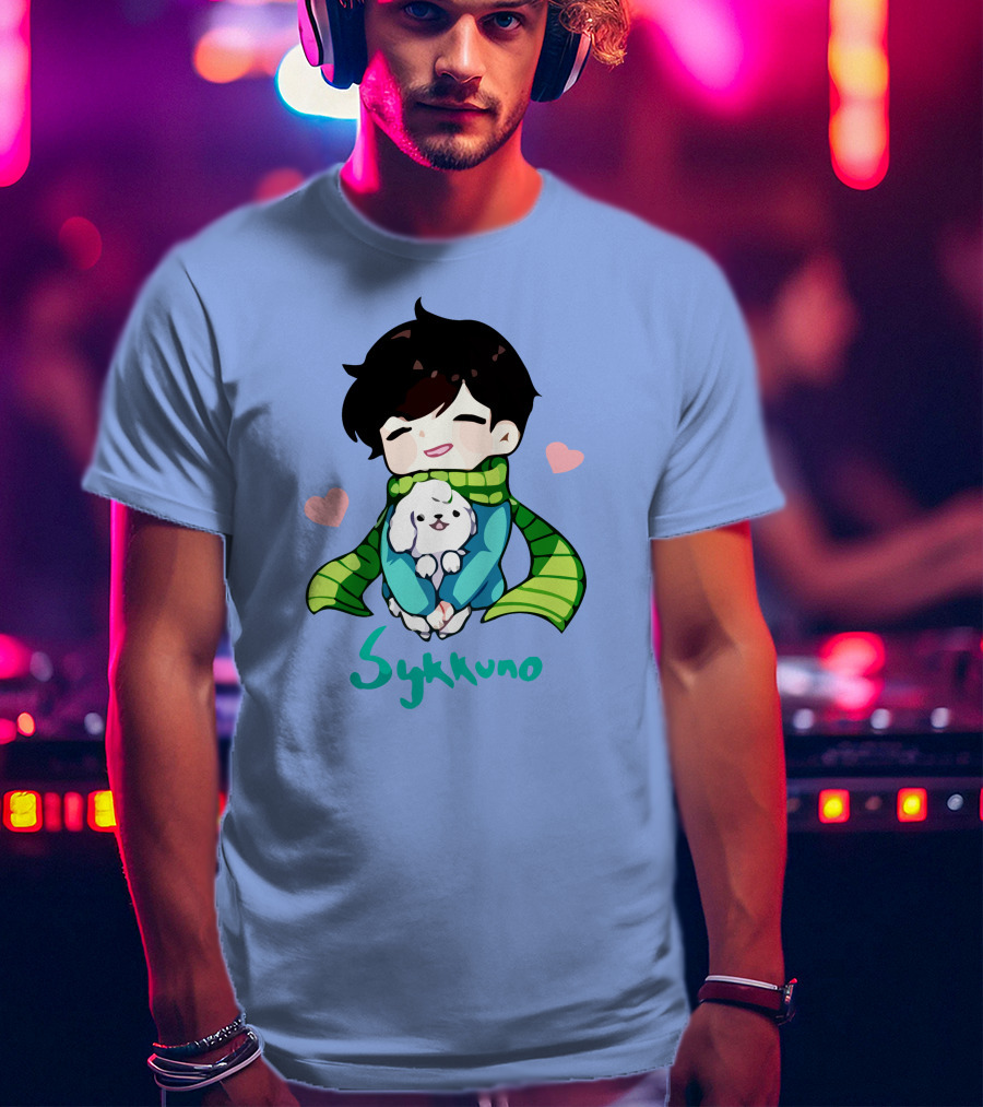Sykkuno Cute Chibi Character With Puppy And Green Scarf T-Shirt
