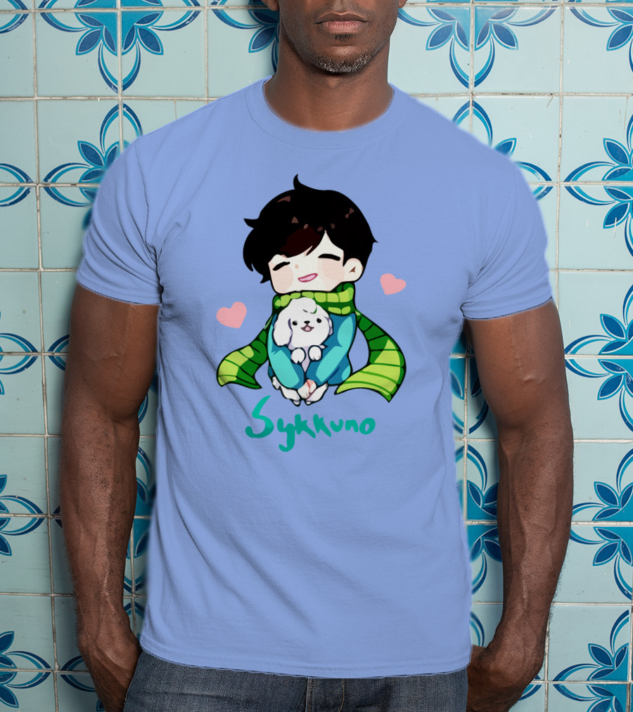 Sykkuno Cute Chibi Character With Puppy And Green Scarf T-Shirt