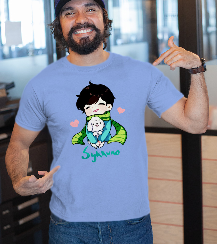 Sykkuno Cute Chibi Character With Puppy And Green Scarf T-Shirt