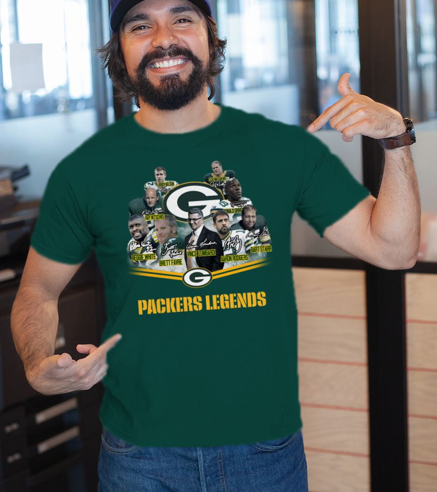 Packers Legends Vince Lombardi Reggie White Brett Favre Aaron Rodgers Ray Nitschke Bart Starr Curly Lambeau Paul Hornung T-Shirt