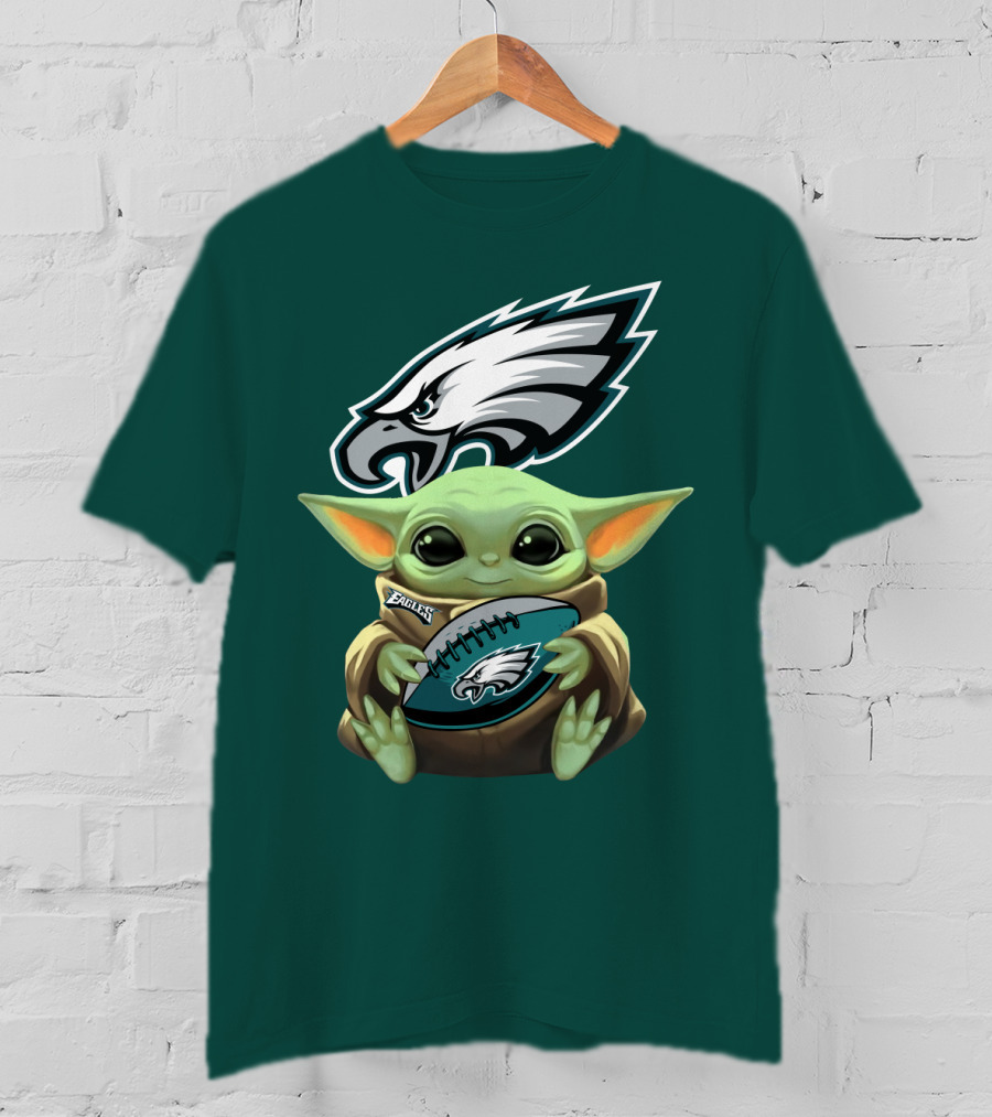 Baby Yoda Holding Philadelphia Eagles Football T-Shirt
