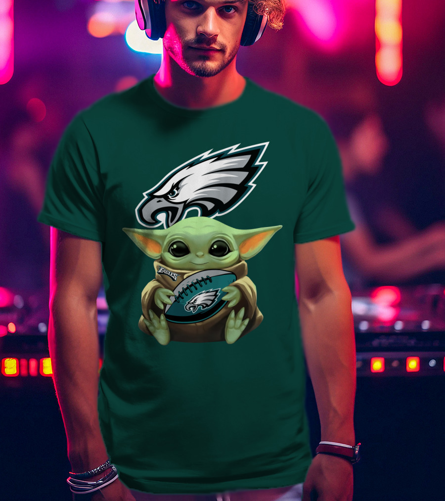 Baby Yoda Holding Philadelphia Eagles Football T-Shirt