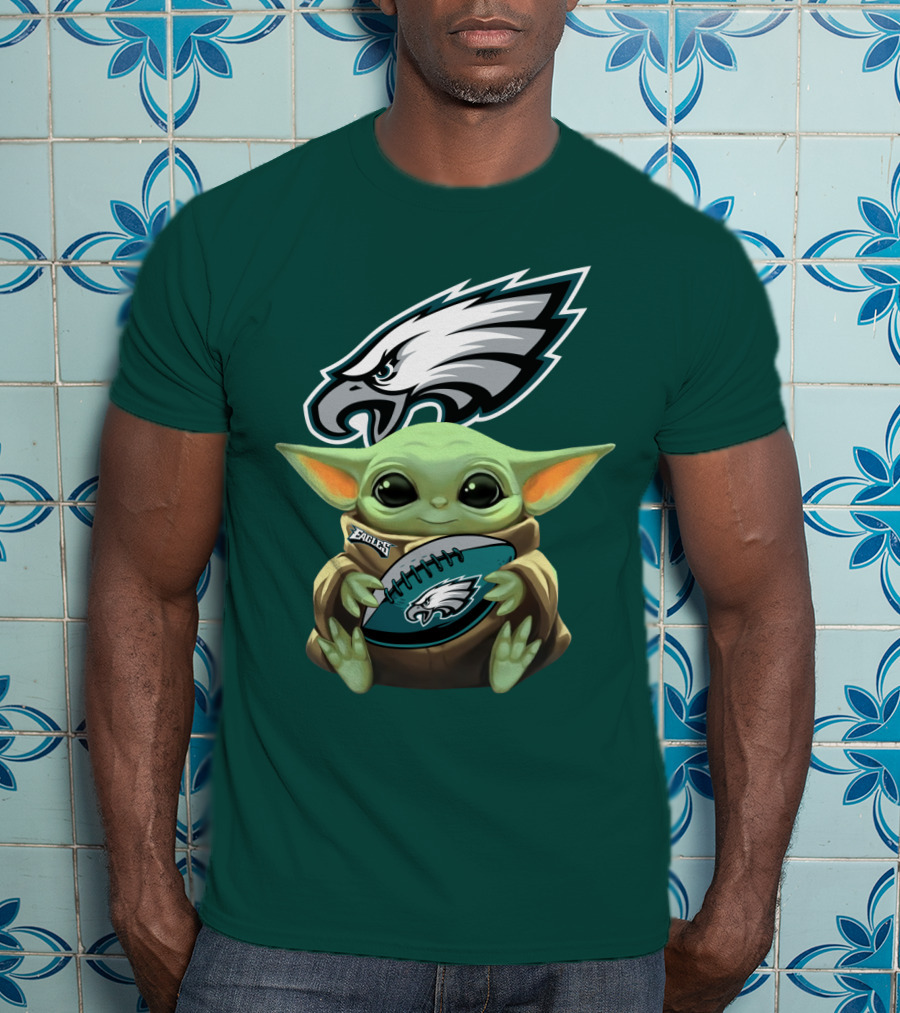 Baby Yoda Holding Philadelphia Eagles Football T-Shirt