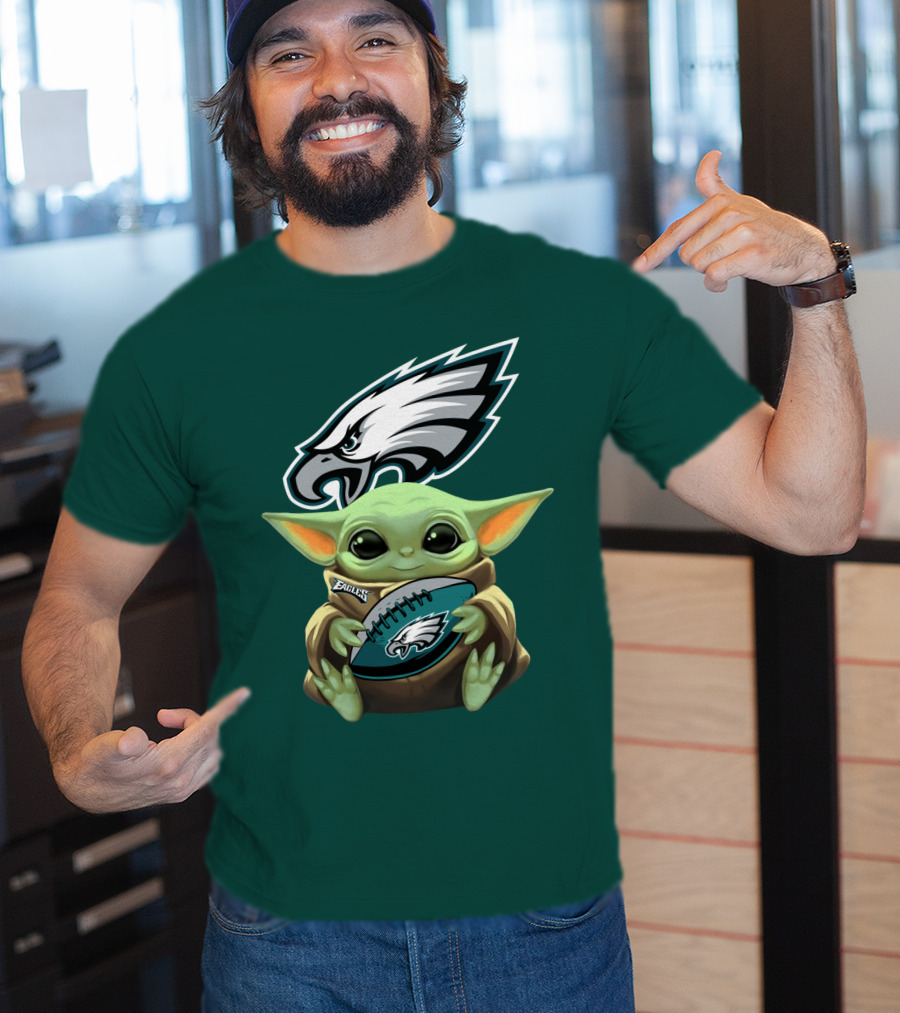 Baby Yoda Holding Philadelphia Eagles Football T-Shirt