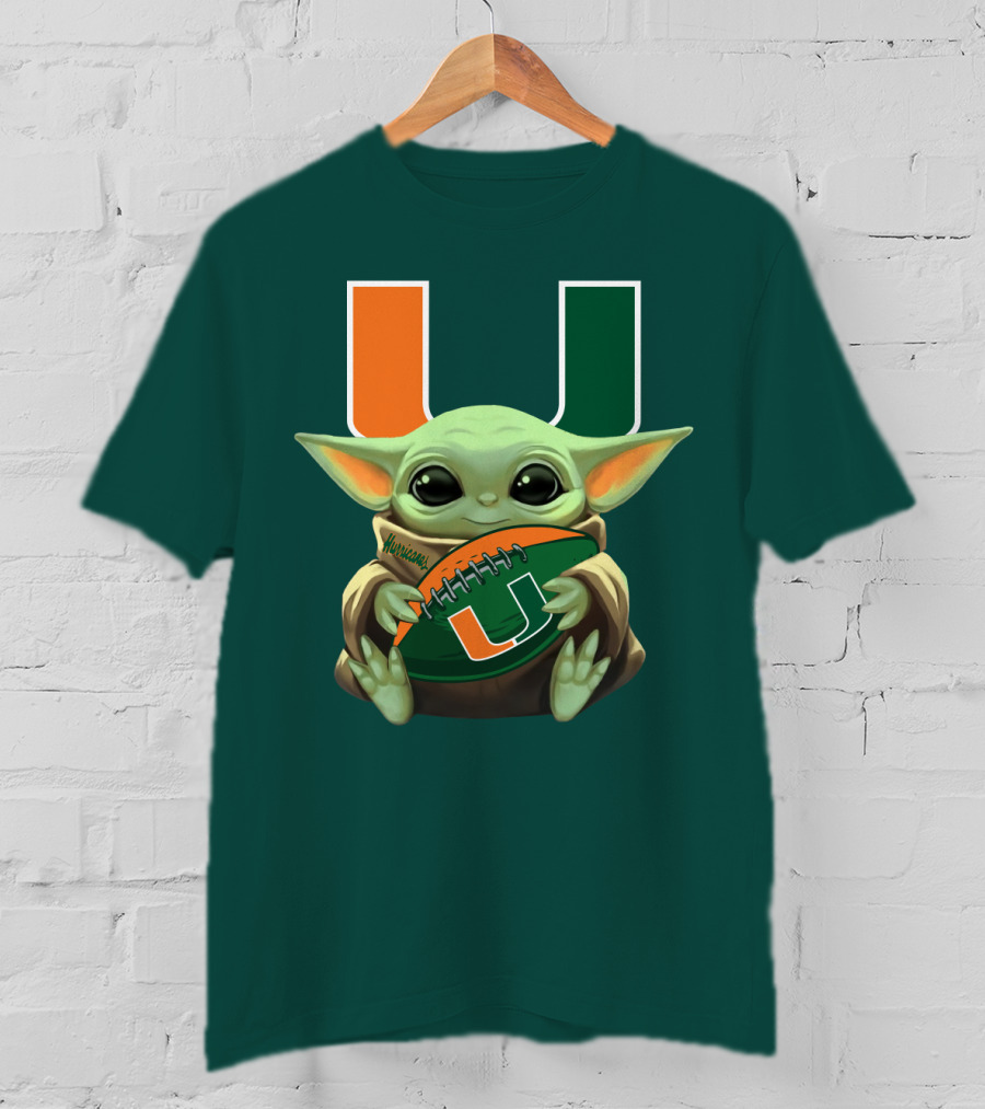 Miami Hurricanes Baby Yoda Football T-Shirt
