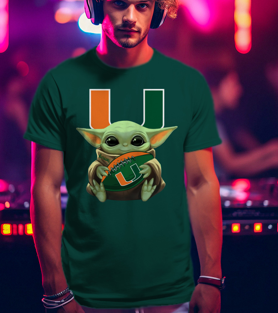 Miami Hurricanes Baby Yoda Football T-Shirt