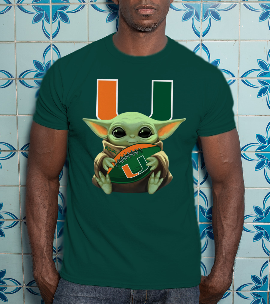 Miami Hurricanes Baby Yoda Football T-Shirt
