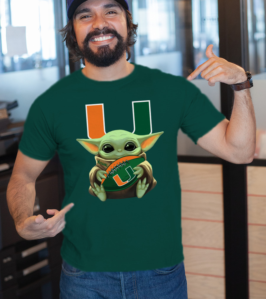 Miami Hurricanes Baby Yoda Football T-Shirt