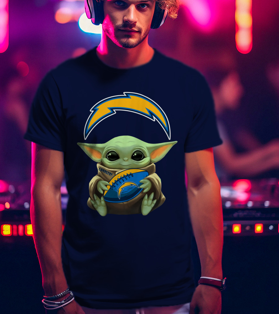Los Angeles Chargers Baby Yoda Football T-Shirt