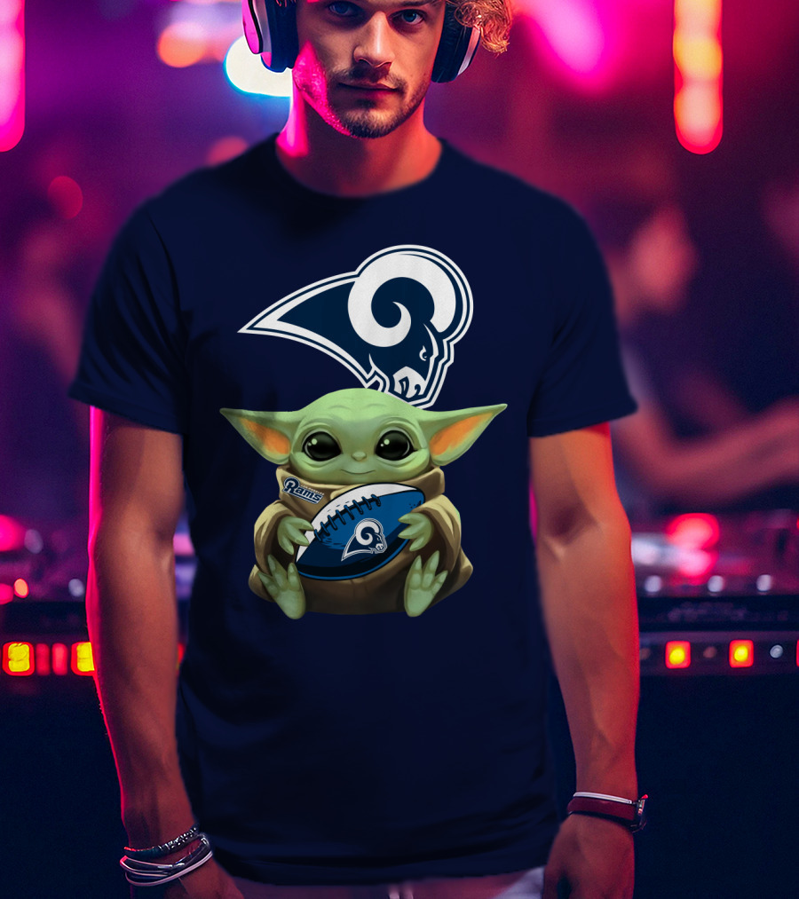 Baby Football Holding Rams T-Shirt