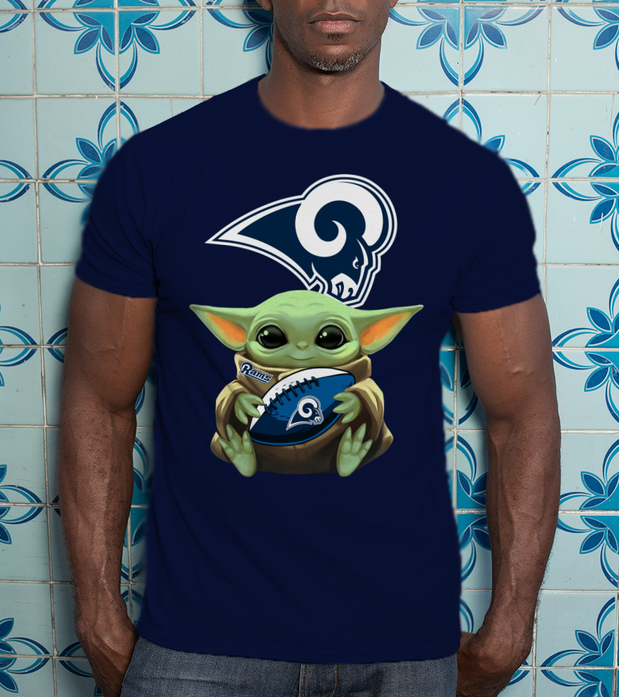 Baby Football Holding Rams T-Shirt
