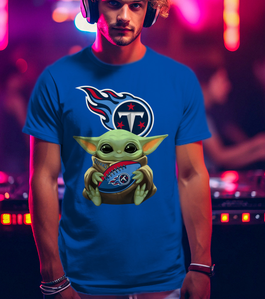 Tennessee Titans Baby Yoda Football T-Shirt