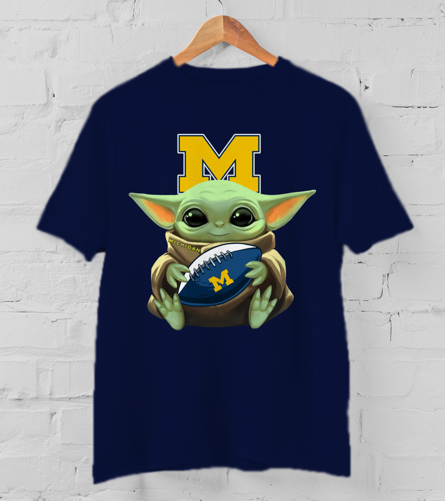 Michigan Baby Yoda Holding Football T-Shirt