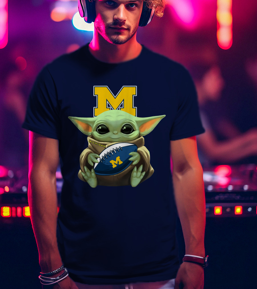Michigan Baby Yoda Holding Football T-Shirt